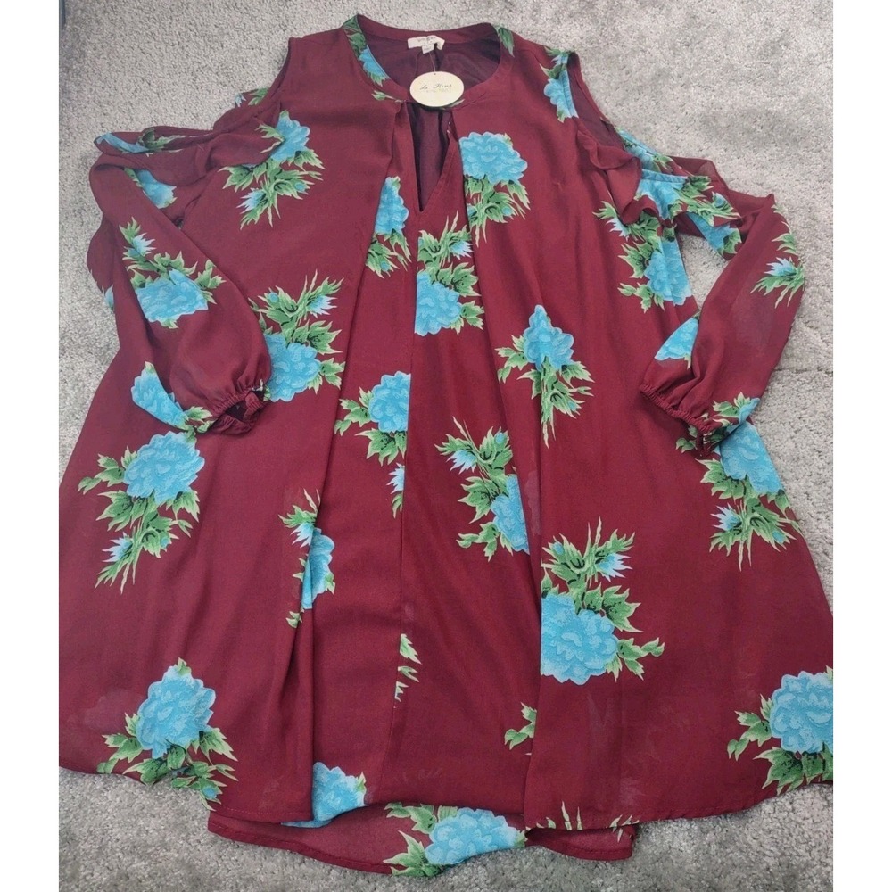 NWT Umgee Womens Red Floral Dress ‎ Large Lined Knee Length Boho Flowy Country